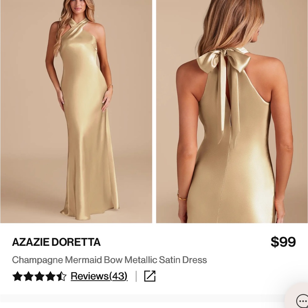Azazie Doretta Champagne Metallic Satin Dress -A10 - unaltered & dry cleaned